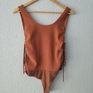 Ribbed and suede bodysuit